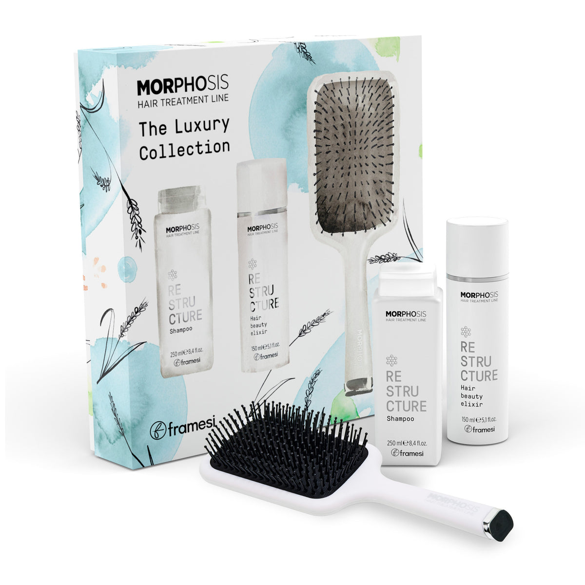 Kit Morphosis Restructure Shampoo 250 ML, Hair Beauty Elixir 150 ML y Cepillo